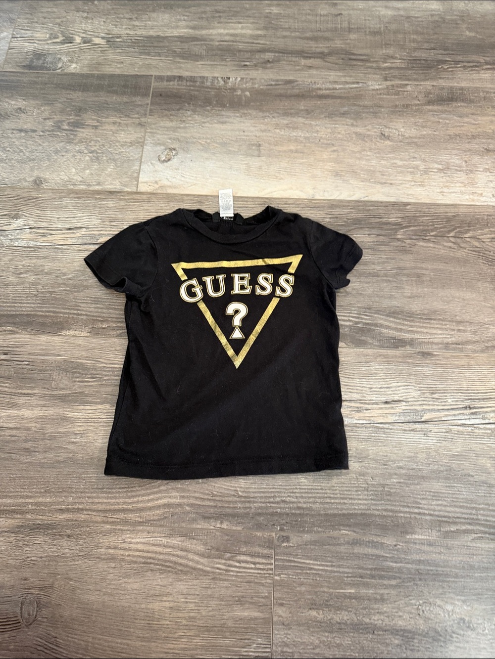 GUESS Black Short-Sleeve Tee with Metallic Gold Logo